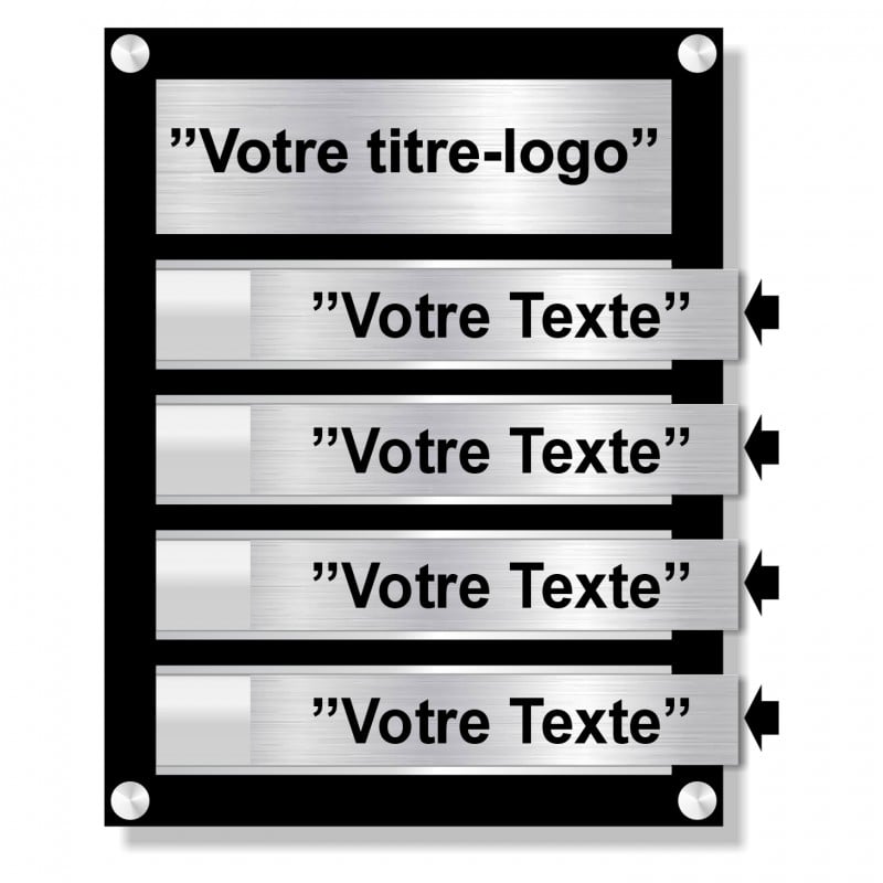 Panneau directionnel intérieur avec 4 plaques interchangeables sur mesure