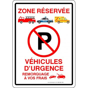 Affiche de stationnement interdit: réservé véhicules d'urgence (rouge)