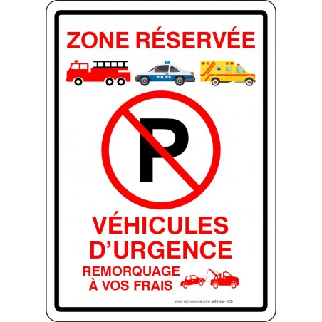Affiche de stationnement interdit: réservé véhicules d'urgence (rouge)