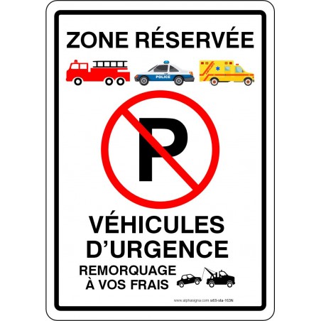 Affiche de stationnement interdit: réservé véhicules d'urgence (Noir)