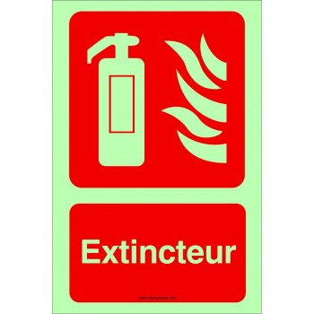 Affiche photoluminescente de sécurité-incendie : Extincteur avec contour