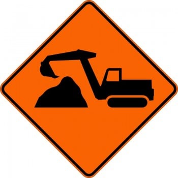 Panneau de travaux routiers:  Excavatrice