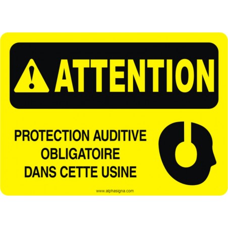 Affiche de sécurité: ATTENTION Protection auditive obligatoire dans cette usine