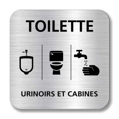 Plaque de porte ou murale avec texte et pictogramme gravé: Toilette neutre, uninoirs et cabines (AFPC)