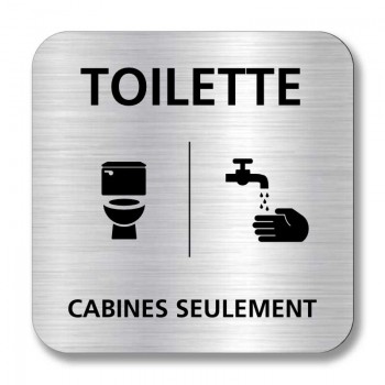 Plaque de porte ou murale avec texte et pictogramme gravé: Toilette neutre, cabines seulement (AFPC)