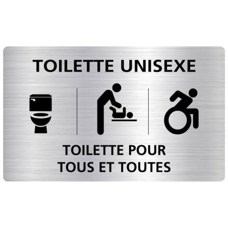 Plaque de porte ou murale avec texte et pictogramme gravé: Toilette unisexe, toilette pour tous et toutes (AFPC)