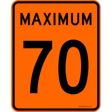 Panneau de prescription de limite de vitesse Maximum : 70 km/h : T-70-1-70