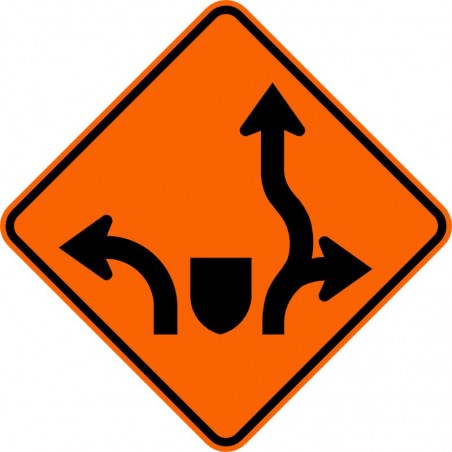 Panneau de travaux routiers: Déviation de voie dans un carrefour giratoire: T-110-10