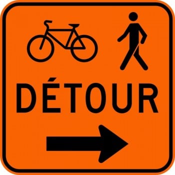 Panneau de travaux routiers: Détour pour piétons et cyclistes