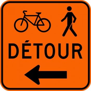 Panneau de travaux routiers: Détour pour piétons et cyclistes