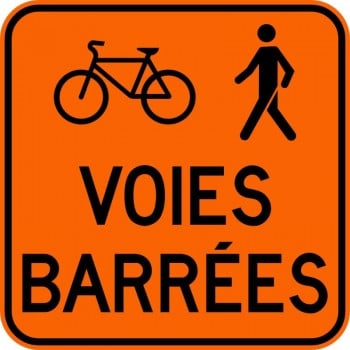 Panneau de travaux routiers: Voies barrées pour cyclistes et piétons