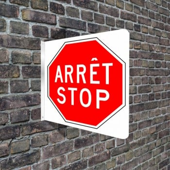 Panneau murale perpendiculaire en L recto verso: Arrêt Stop