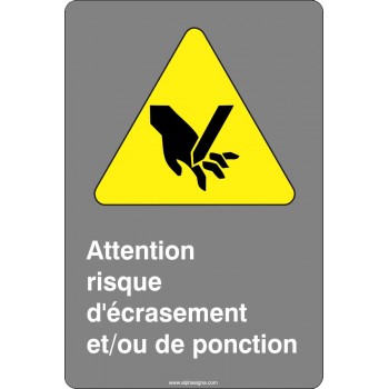 Affiche de sécurité aux normes CSA: Attention risque d'écrasement et/ou de ponction