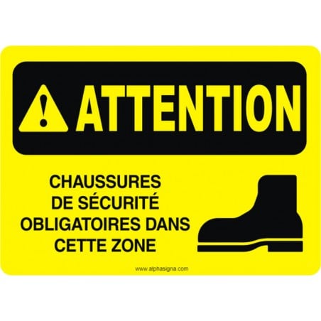 Affiche de sécurité: ATTENTION Chaussures de sécurité obligatoires dans cette zone