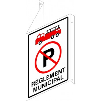 Affiche de sécurité-incendie: Stationnement interdit, règlement municipal (en forme de V) (type 3D)