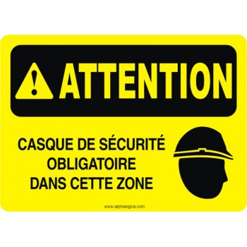Affiche de sécurité: ATTENTION Casque de sécurité obligatoire dans cette zone