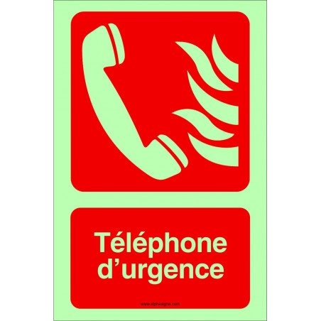 Affiche photoluminescente de sécurité-incendie : Téléphone D'urgence