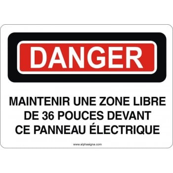 Affiche de sécurité: DANGER Maintenir une zone libre de 36 pouces devant ce panneau électrique