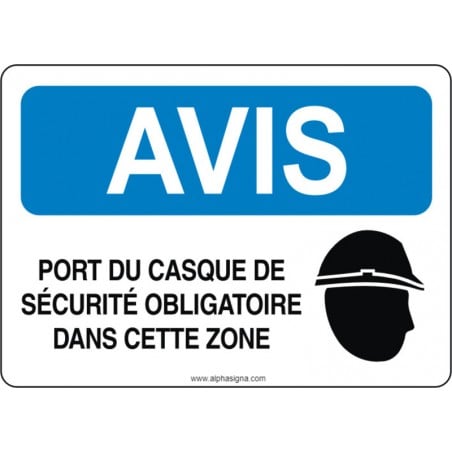 Affiche de sécurité: AVIS Port du casque de sécurité obligatoire dans cette zone