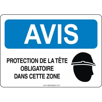 Affiche de sécurité: AVIS Protection de la tête obligatoire dans cette zone