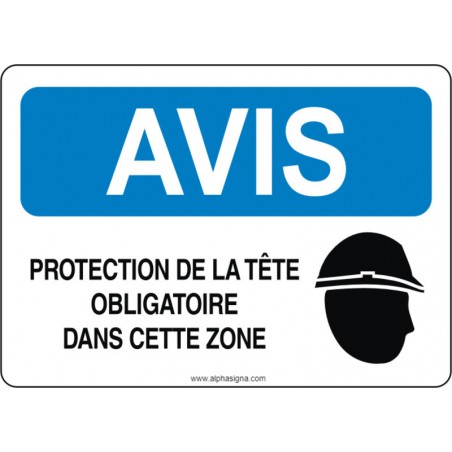 Affiche de sécurité: AVIS Protection de la tête obligatoire dans cette zone