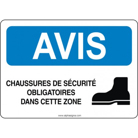 Affiche de sécurité: AVIS Chaussures de sécurité obligatoires dans cette zone