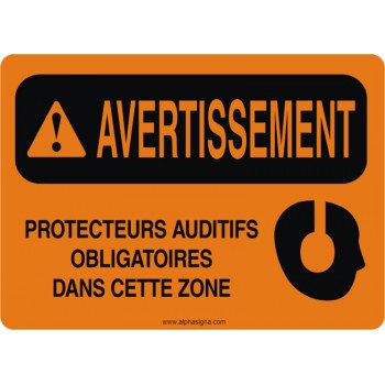 Affiche de sécurité: AVERTISSEMENT Protecteurs auditifs obligatoires dans cette zone