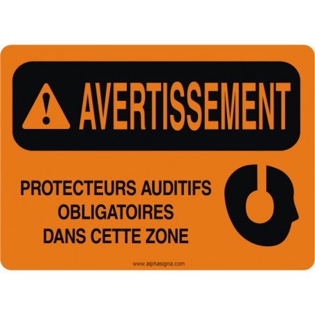 Affiche de sécurité: AVERTISSEMENT Protecteurs auditifs obligatoires dans cette zone
