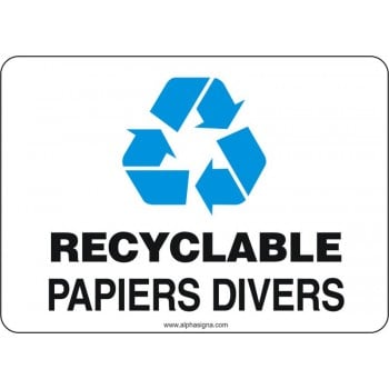 Affiche de sécurité: RECYCLAGE Recyclable papiers divers - version bleu