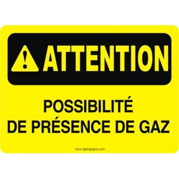 Affiche de sécurité: ATTENTION Possibilité de présence de gaz