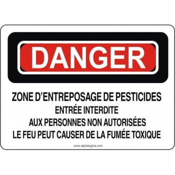 Affiche de sécurité: DANGER Zone d'entreposage de pesticides entrée interdite aux personnes non autorisées