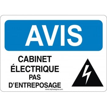 Affiche de sécurité: AVIS Cabinet électrique pas d'entreposage
