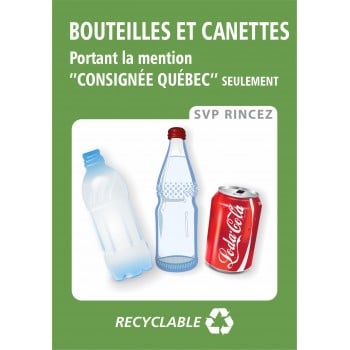 Affiche de recyclage: Bouteilles et canettes