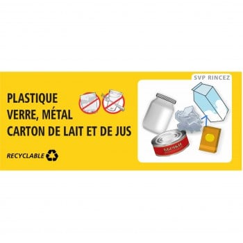Affiche rectangulaire de recyclage: Plastique, verre, métal, carton de lait et de jus