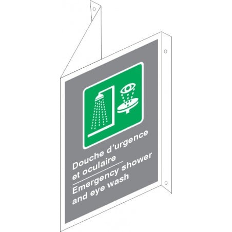 Affiche de sécurité bilingue aux normes CSA: Douche oculaire et douche d'urgence (en forme de V) (type 3D)