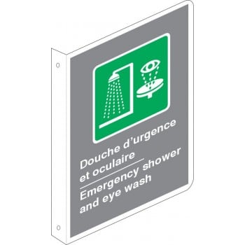 Affiche de sécurité bilingue aux normes CSA: Douche oculaire et douche d'urgence (en forme de L)