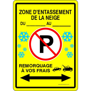 Affiche de stationnement hivernal avec DATE PERSONNALISABLE: Zone d'entassement de la neige