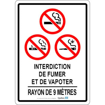 Affiche interdiction de fumer, vapoter, cannabis - rayon de 9 mètres