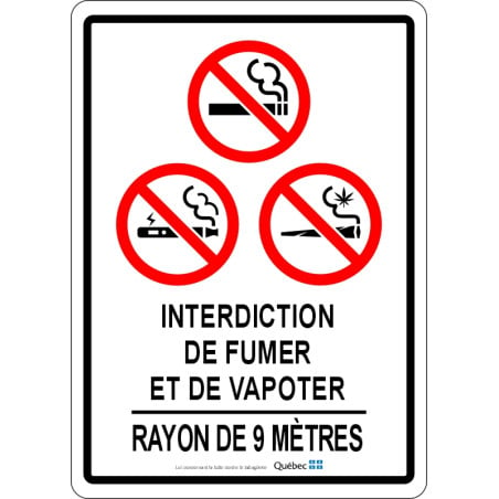 Affiche interdiction de fumer, vapoter, cannabis - rayon de 9 mètres