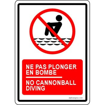 Affiche de sécurité pour piscine bilingue: ne pas plonger en bombe