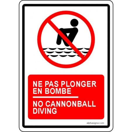 Affiche de sécurité pour piscine bilingue: ne pas plonger en bombe