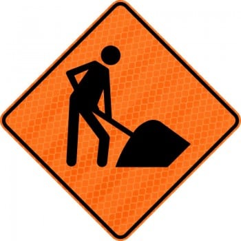 Ensemble de poteau et affiche ZONE DE TRAVAUX