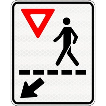 Panneau passage pour piétons avec flèche vers la chaussé