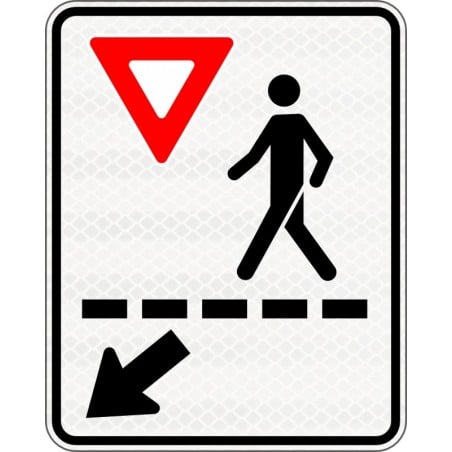 Panneau passage pour piétons avec flèche vers la chaussé