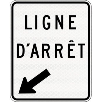 Panneau de ligne d'arrêt, flèche côté gauche