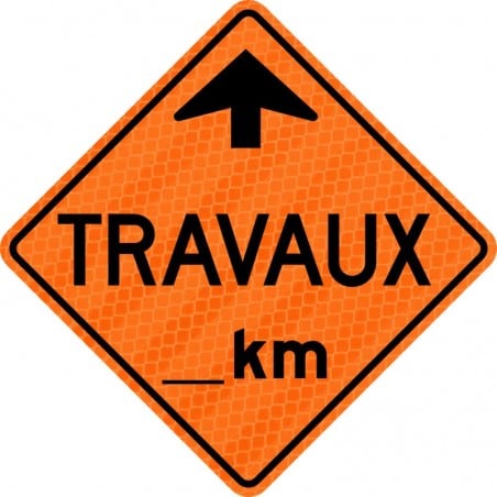 Panneau de travaux routiers: Travaux devant avec choix de km