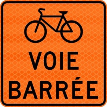 Panneau de travaux routiers: Voie cyclable Barrée