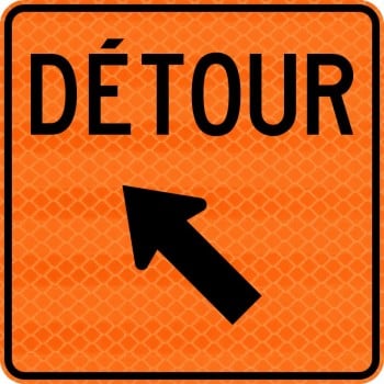Panneau de travaux routiers: Détour, flèche diagonale vers la gauche