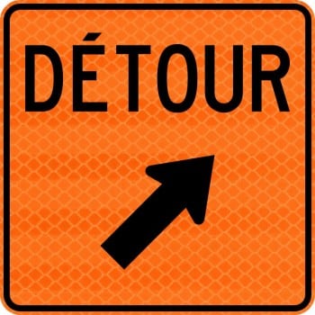 Panneau de travaux routiers: Détour, flèche diagonale vers la droite