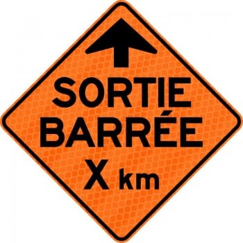 Panneau de travaux routiers: Sortie barrée X km
